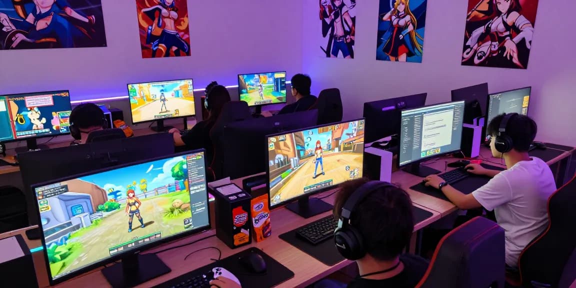Engaged players enjoying hentai game experiences in a vibrant virtual setting with colorful graphics.