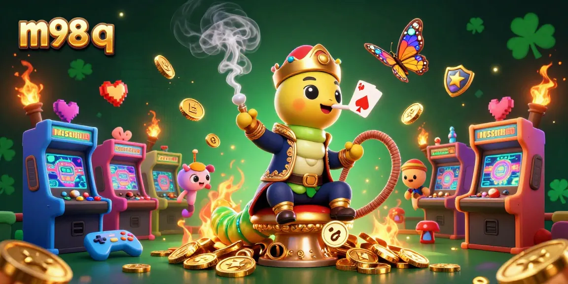 Experience the excitement of m98 q with vibrant casino elements and characters in a lively scene.