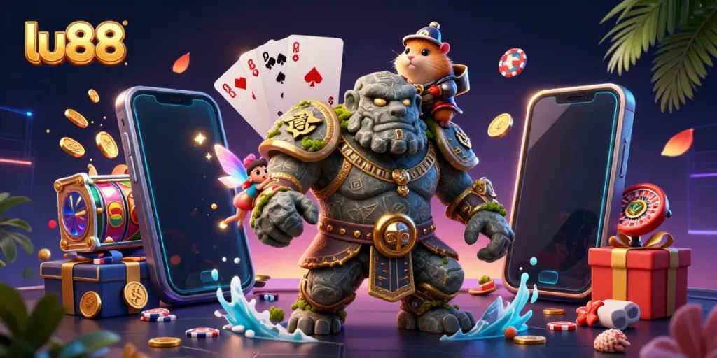 Experience thrilling gameplay with lu88 in a vibrant 3D casino scene featuring magical characters.