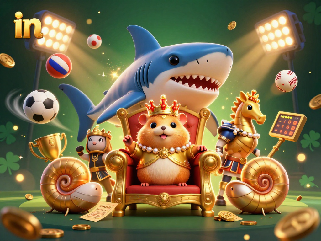 Engage in thrilling sports betting with an energetic scene featuring a hamster king surrounded by sports elements.
