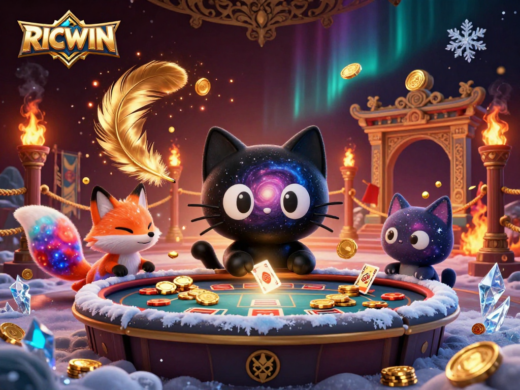Play in the RICWIN cosmic casino with a black hole cat and vibrant nebula fox.