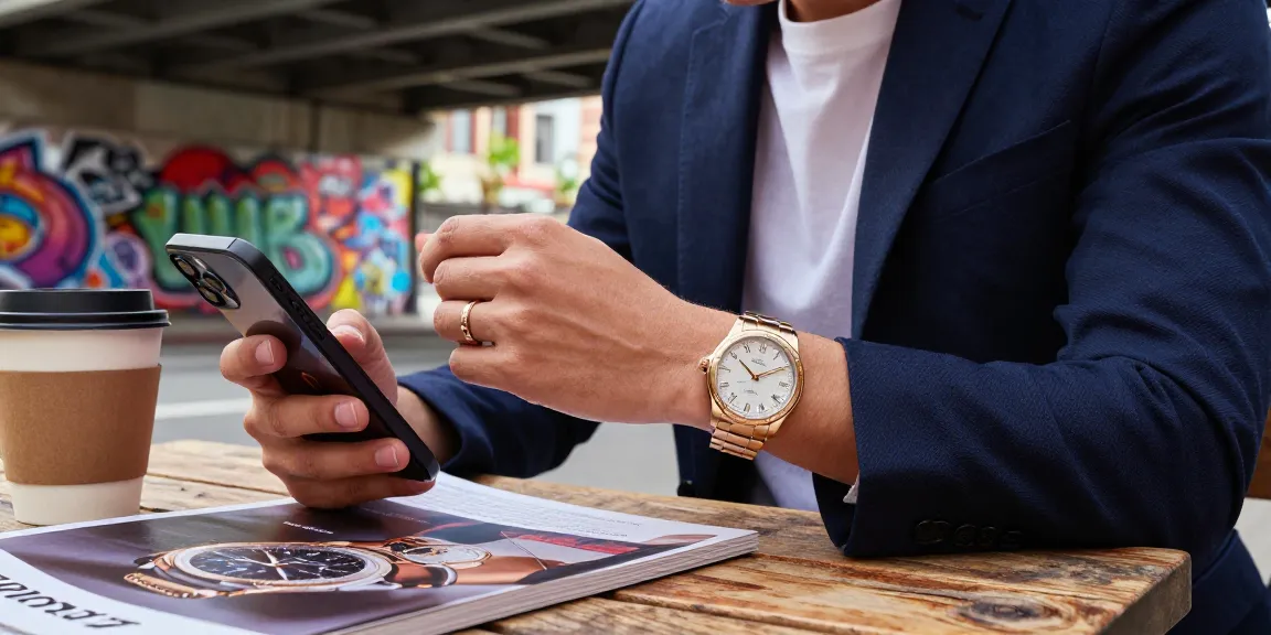 Stylish individual displaying a luxury clone watch in an urban fashion scene, showcasing elegance and modern lifestyle.